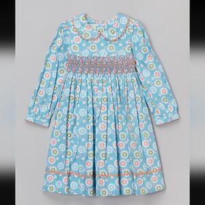 Marmellata Blue Floral Hand-Smocked A-Line Longsleeve Dress - Girls 5